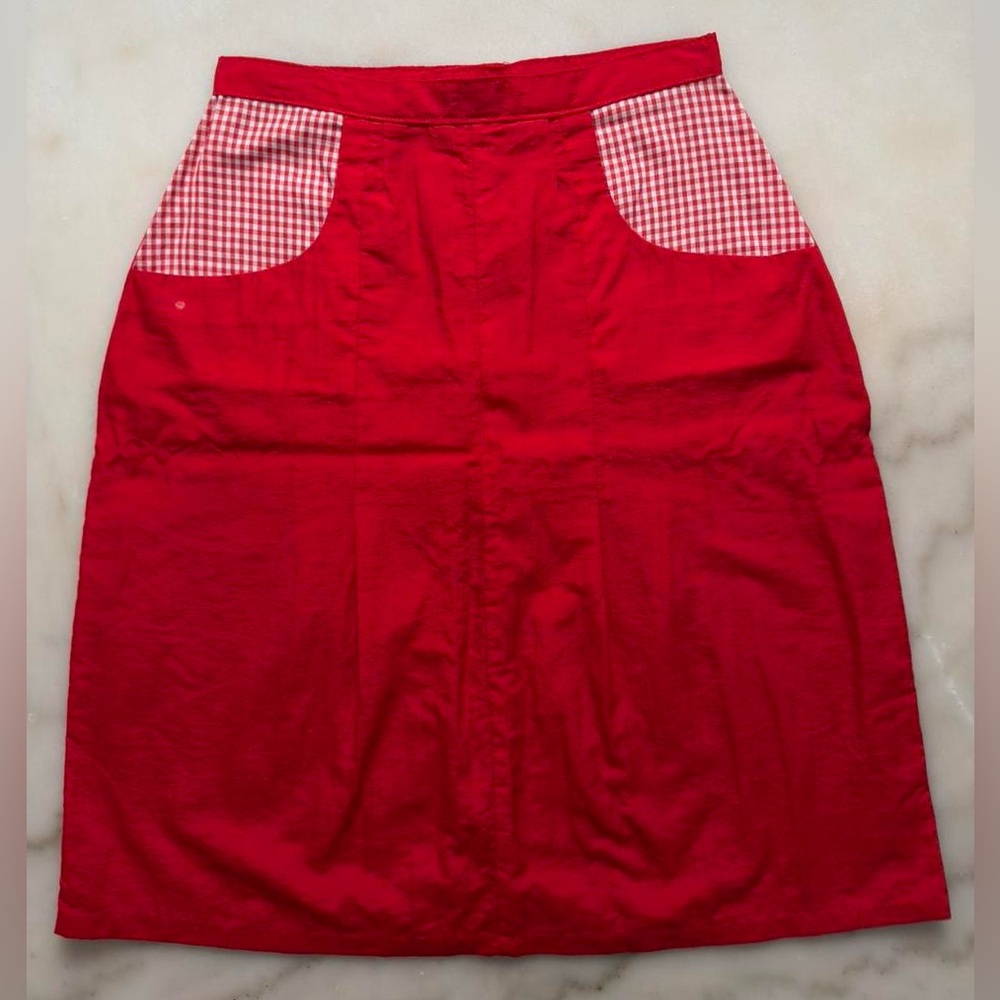 Vintage 90s High Waisted A-Line Skirt with Gingham Pockets